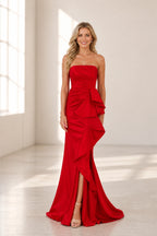 Polished Sheath Straight Neck Strapless Ruffle Back Floor-Length Wedding Guest Dress