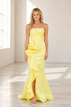 Polished Sheath Straight Neck Strapless Ruffle Back Floor-Length Wedding Guest Dress