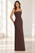 Elegant A Line Strapless Sleeveless Corset Back Floor Length Wedding Guest Dress