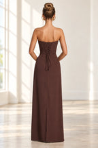 Elegant A Line Strapless Sleeveless Corset Back Floor Length Wedding Guest Dress