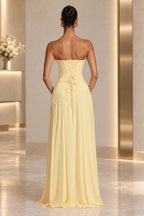 Elegant A-Line Draped Strapless Corset Back Floor Length Wedding Guest Dress