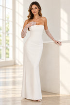 Elegant A Line Strapless Sleeveless Corset Back Floor Length Wedding Guest Dress