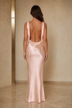Elegant Sheath Cowl Neck Sleeveless Open Back Floor Length Wedding Guest Dress