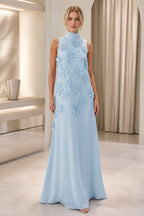 Striking A-Line High-Neck Sleeveless Zipper-Back Floor-Length Wedding Guest Dress