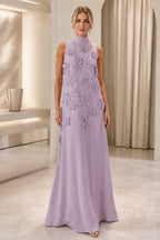 Striking A-Line High-Neck Sleeveless Zipper-Back Floor-Length Wedding Guest Dress