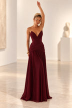 Romantic A Line Sweetheart Strapless Lace Up Back Maxi Wedding Guest Dress