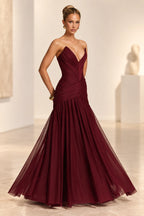 Romantic A Line Sweetheart Strapless Lace Up Back Maxi Wedding Guest Dress