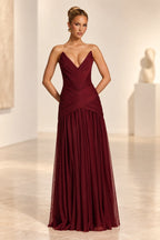 Romantic A Line Sweetheart Strapless Lace Up Back Maxi Wedding Guest Dress