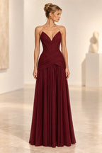 Romantic A Line Sweetheart Strapless Lace Up Back Maxi Wedding Guest Dress