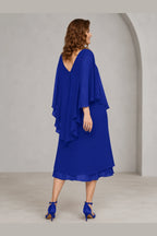 Refined Sheath V-Neck Cape-Sleeve V-Back Midi Mother of the Bride Dress