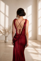 Radiant Sheath Cowl Neck Sleeveless Lace Up Back Long Bridesmaid Dress