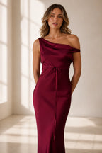 Sophisticated Sheath Cowl Neck Sleeveless Open Back Long Wedding Guest Dress