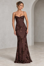 Elegant Floral Mermaid Sweetheart Spaghetti-Strap Lace-Up Back Floor-Length Bridesmaid Dress