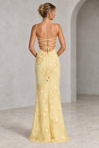 Elegant Floral Mermaid Sweetheart Spaghetti-Strap Lace-Up Back Floor-Length Bridesmaid Dress