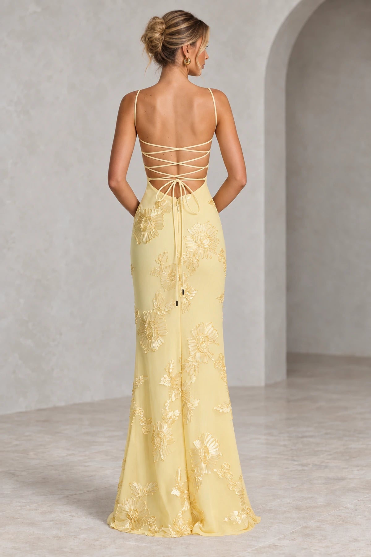 Elegant Floral Mermaid Sweetheart Spaghetti-Strap Lace-Up Back Floor-Length Bridesmaid Dress