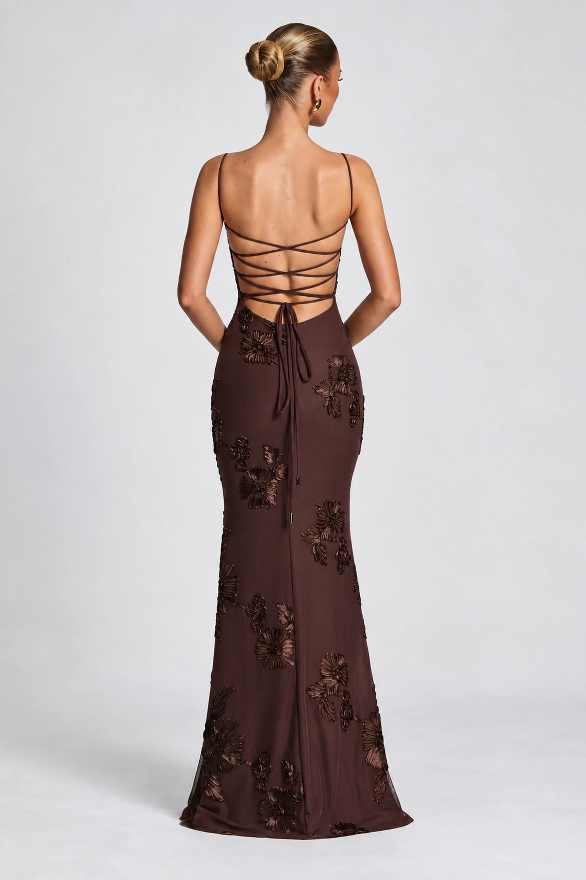 Elegant Floral Mermaid Sweetheart Spaghetti-Strap Lace-Up Back Floor-Length Bridesmaid Dress