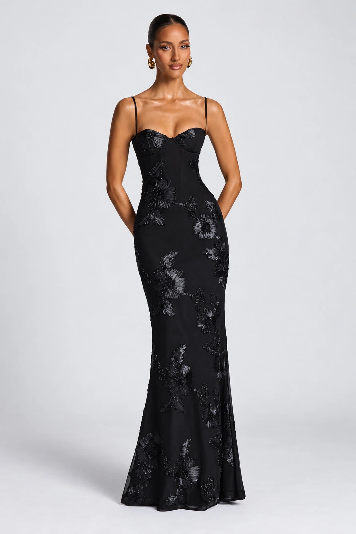 Elegant Floral Mermaid Sweetheart Spaghetti-Strap Lace-Up Back Floor-Length Bridesmaid Dress