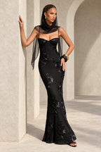 Elegant Floral Mermaid Sweetheart Spaghetti-Strap Lace-Up Back Floor-Length Bridesmaid Dress