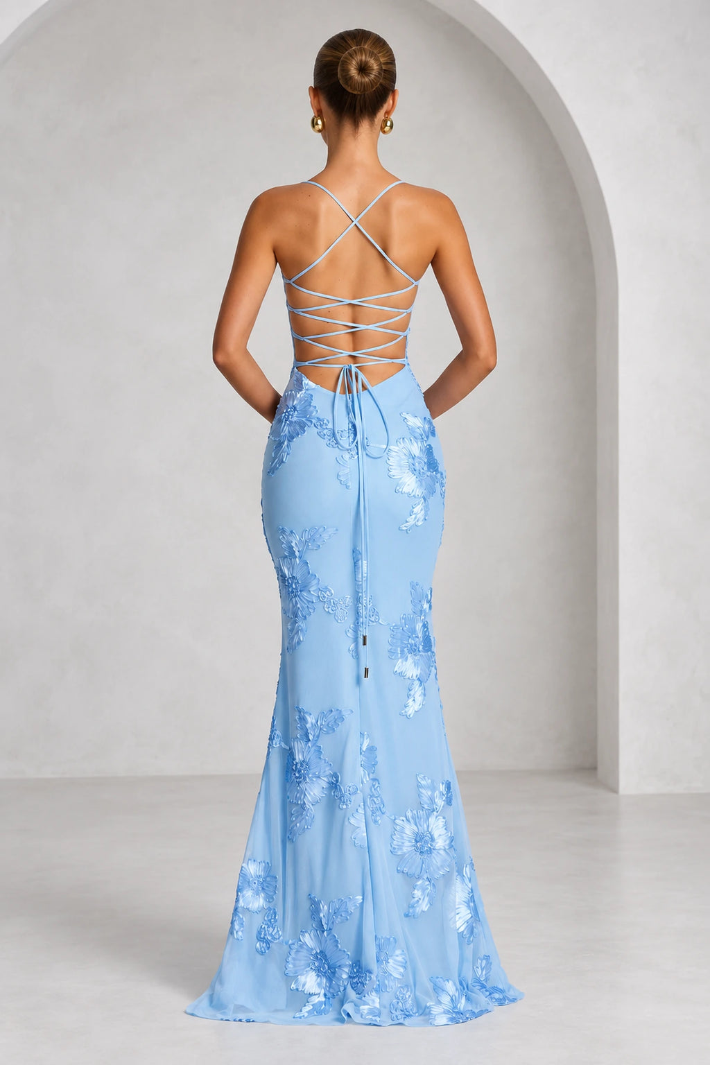 Elegant Floral Mermaid Sweetheart Spaghetti-Strap Lace-Up Back Floor-Length Bridesmaid Dress