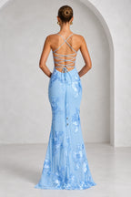 Elegant Floral Mermaid Sweetheart Spaghetti-Strap Lace-Up Back Floor-Length Bridesmaid Dress