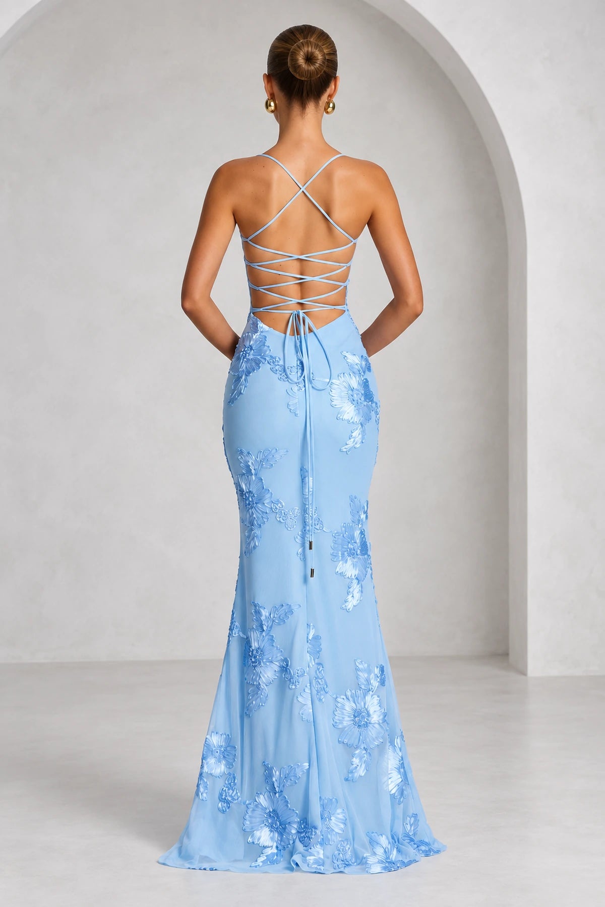 Elegant Floral Mermaid Sweetheart Spaghetti-Strap Lace-Up Back Floor-Length Bridesmaid Dress