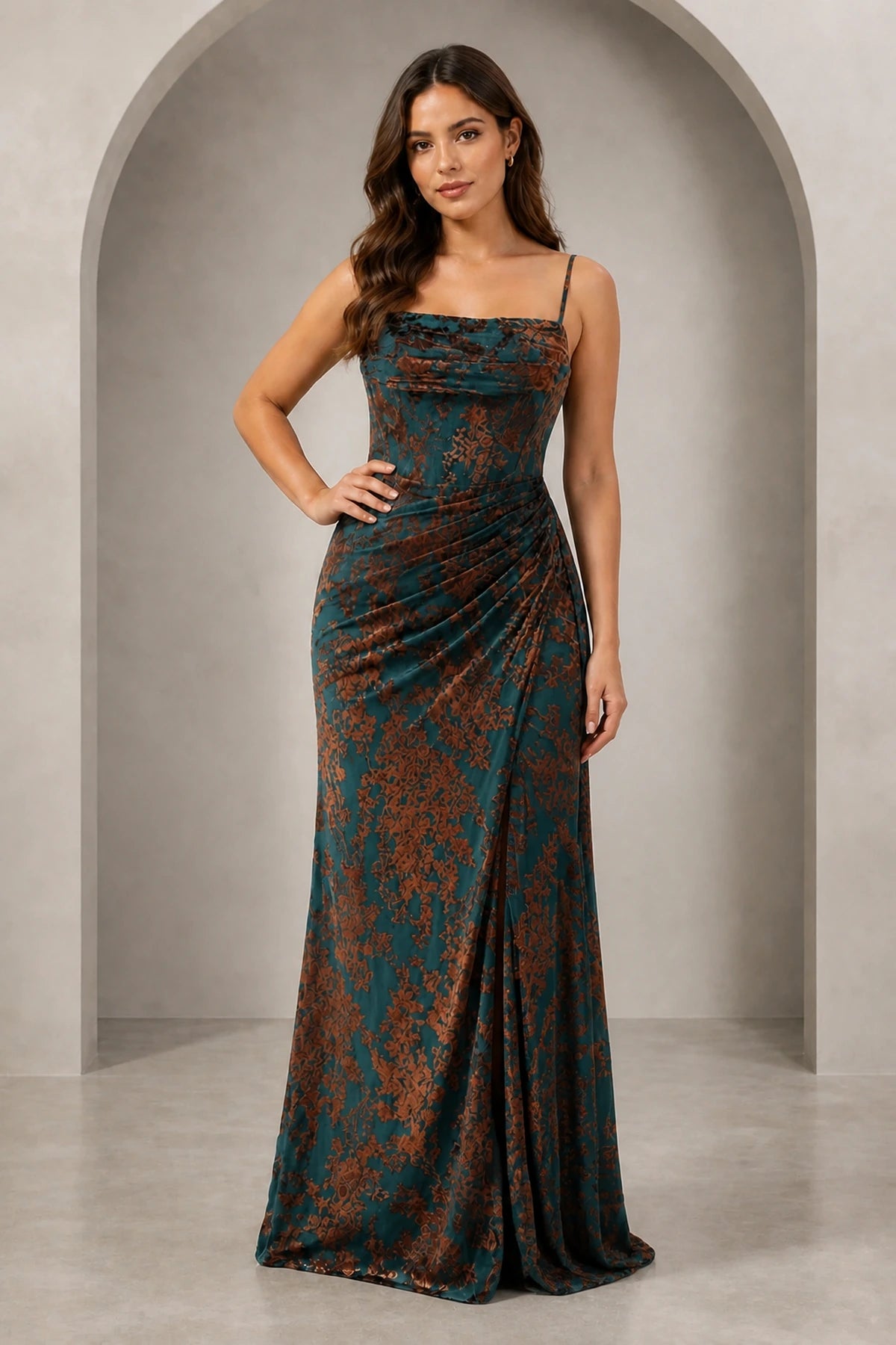 Romantic A-Line Square Neck Sleeveless Low Back Floor-Length Wedding Guest Dress