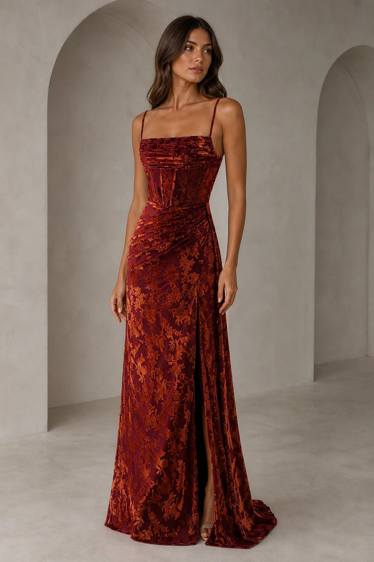 Romantic A-Line Square Neck Sleeveless Low Back Floor-Length Wedding Guest Dress