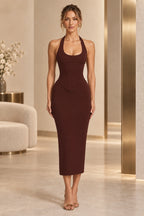 Elegant Sheath Halter Neck Corset Lace Up Back Midi Prom Dress