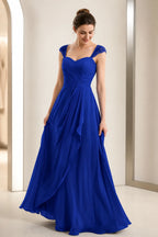 Refined A-Line Sweetheart Lace Cap Sleeve Keyhole Back Long Wedding Guest Dress