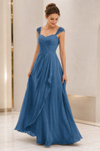 Refined A-Line Sweetheart Lace Cap Sleeve Keyhole Back Long Wedding Guest Dress