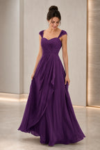 Refined A-Line Sweetheart Lace Cap Sleeve Keyhole Back Long Wedding Guest Dress