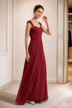 Refined A-Line Sweetheart Lace Cap Sleeve Keyhole Back Long Wedding Guest Dress