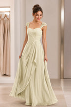 Refined A-Line Sweetheart Lace Cap Sleeve Keyhole Back Long Wedding Guest Dress