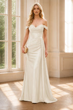 Sophisticated Mermaid Sweetheart Off-Shoulder Lace-Up Back Floor-Length Wedding Guest Dress