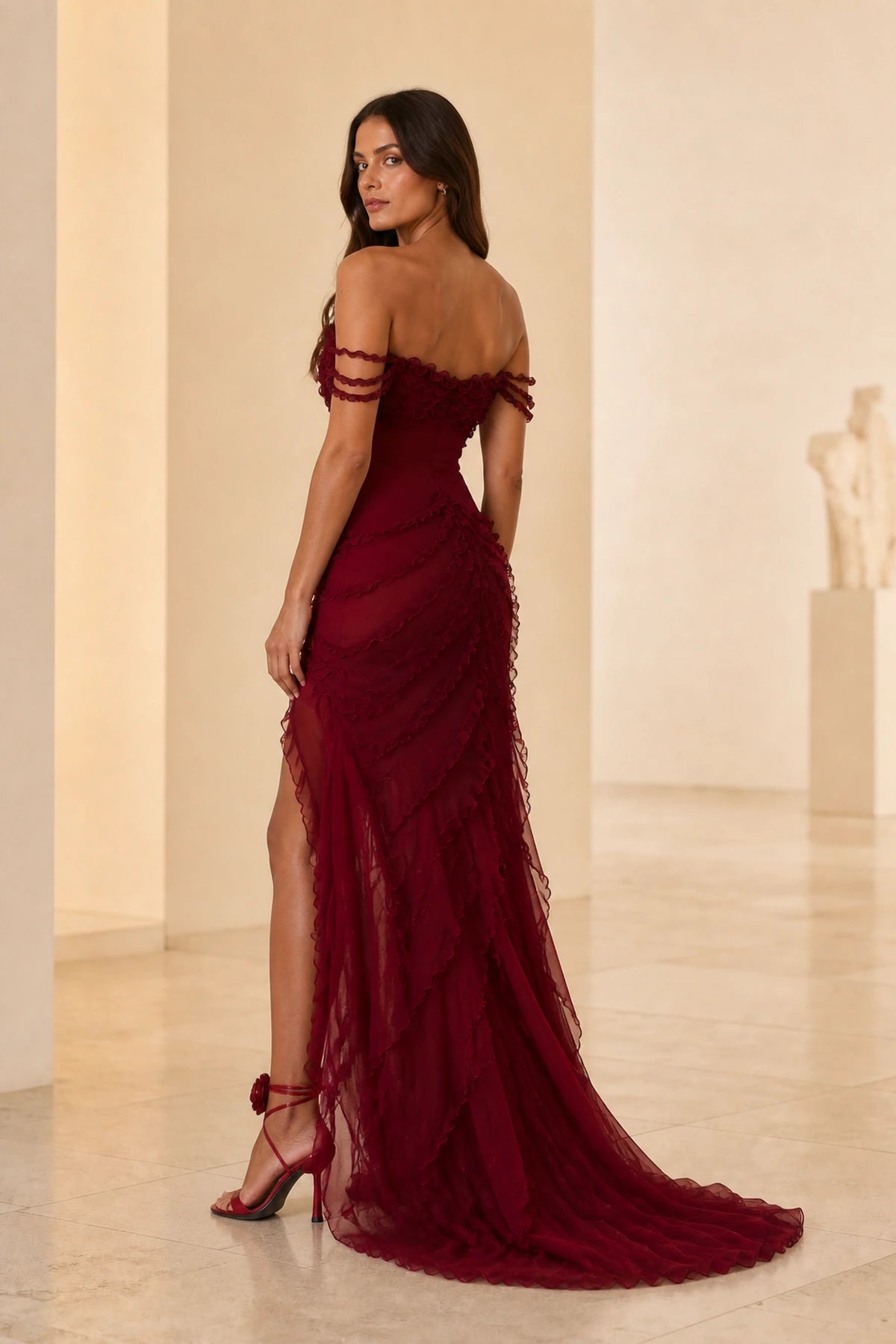 Romantic Sheath Off Shoulder Short Sleeve Corset Back Floor Length Prom Dress