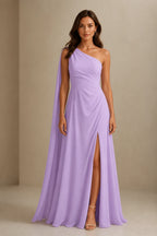 Striking A Line One Shoulder Cape Sleeve Full Back Long Prom Dress