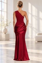 Elegant Mermaid One Shoulder Sleeveless Asymmetrical Back Long Bridesmaid Dress
