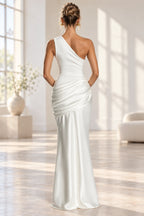 Elegant Mermaid One Shoulder Sleeveless Asymmetrical Back Long Bridesmaid Dress