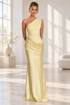 Elegant Mermaid One Shoulder Sleeveless Asymmetrical Back Long Bridesmaid Dress