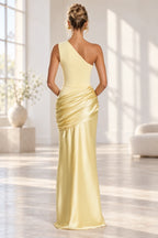 Elegant Mermaid One Shoulder Sleeveless Asymmetrical Back Long Bridesmaid Dress