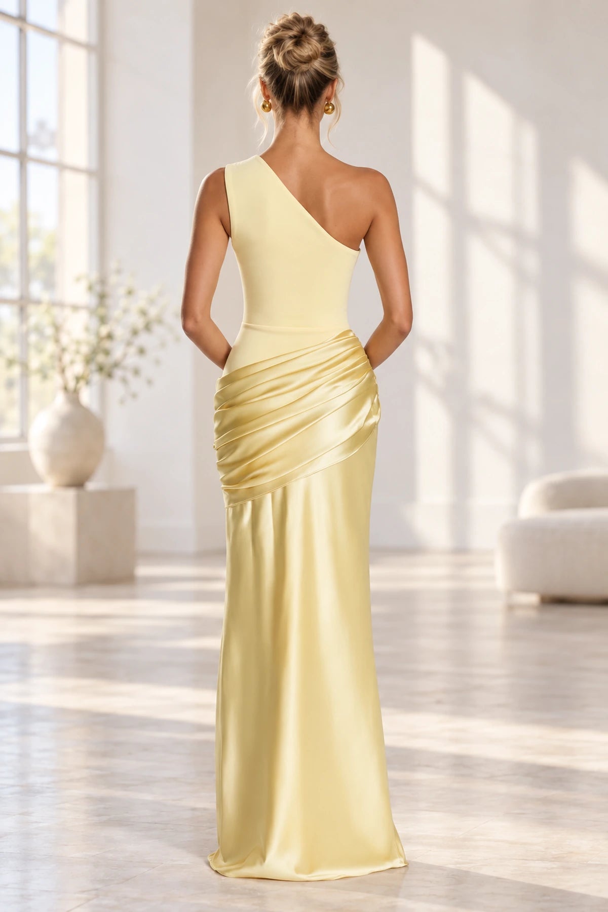 Elegant Mermaid One Shoulder Sleeveless Asymmetrical Back Long Bridesmaid Dress