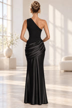 Elegant Mermaid One Shoulder Sleeveless Asymmetrical Back Long Bridesmaid Dress