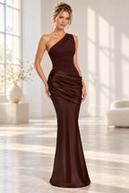 Elegant Mermaid One Shoulder Sleeveless Asymmetrical Back Long Bridesmaid Dress