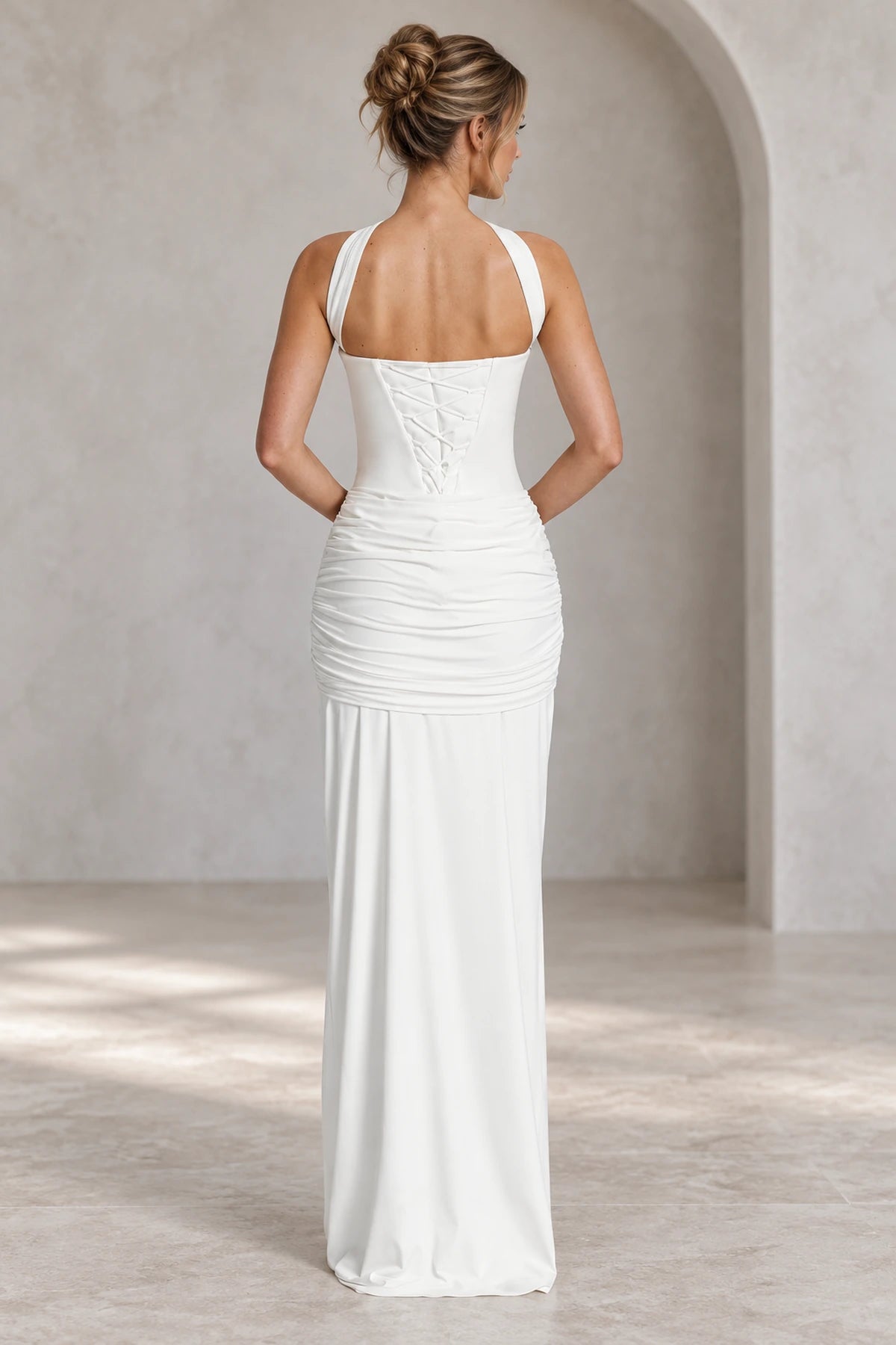 Elegant Ruched Halter Sweetheart Mermaid Wedding Guest Dress