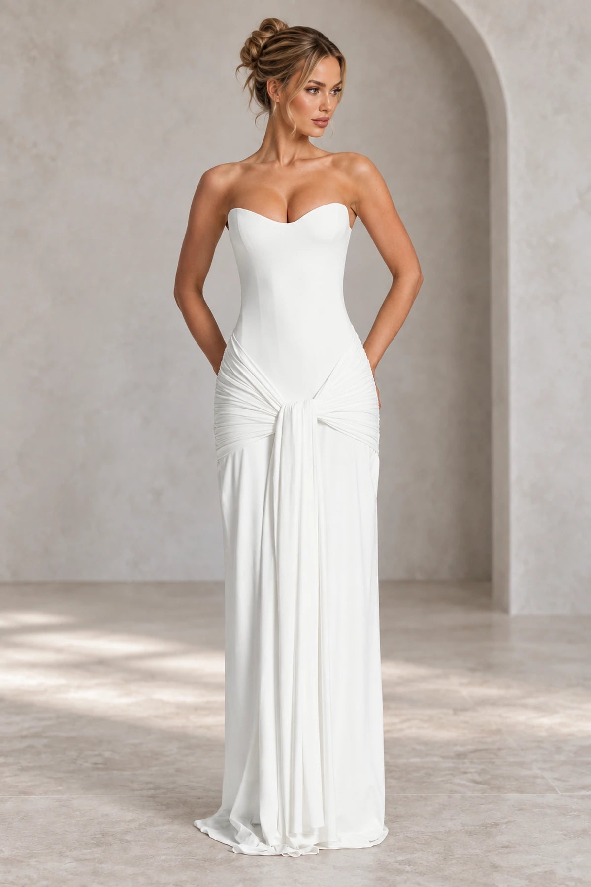 Elegant Ruched Halter Sweetheart Mermaid Wedding Guest Dress