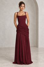 Elegant Sheath Square Neck Sleeveless Lace Up Back Maxi Bridesmaid Dress