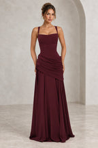 Elegant Sheath Square Neck Sleeveless Lace Up Back Maxi Bridesmaid Dress