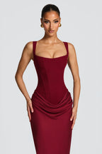 Elegant Square Neck Sleeveless Lace Up Back Long Bridesmaid Dress