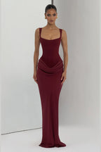 Elegant Square Neck Sleeveless Lace Up Back Long Bridesmaid Dress