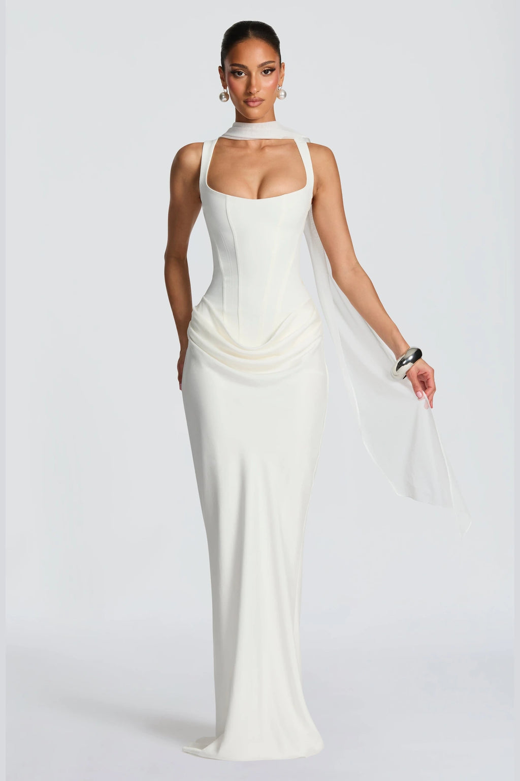 Elegant Square Neck Sleeveless Lace Up Back Long Bridesmaid Dress